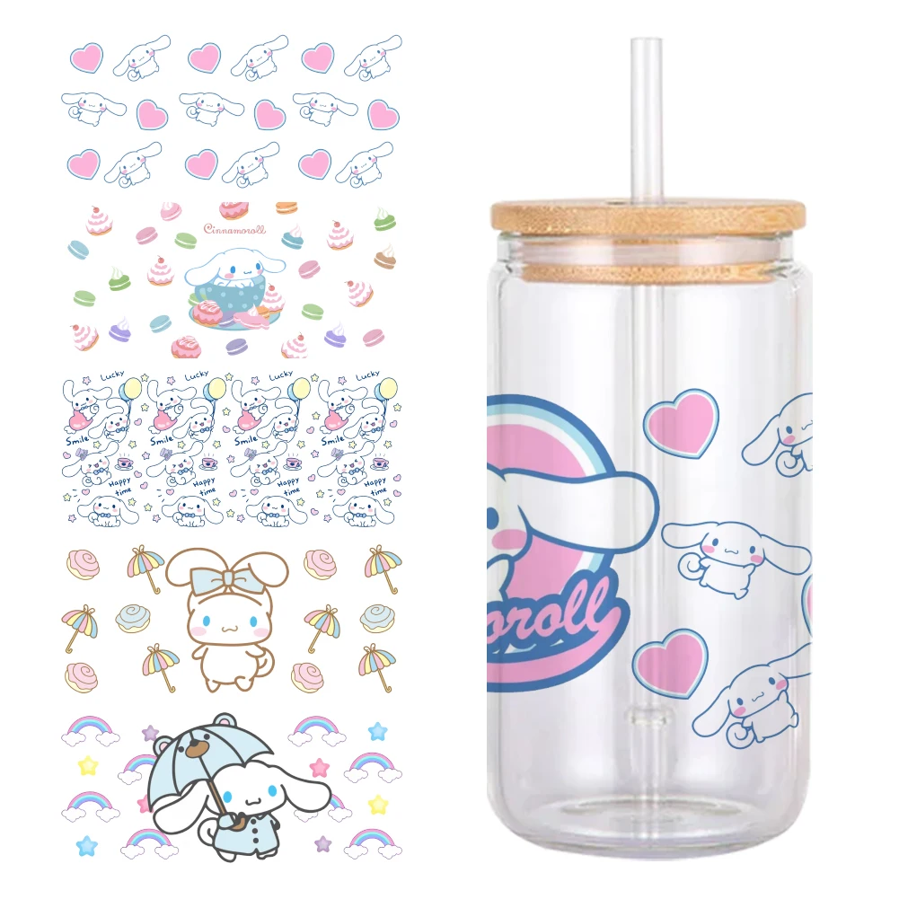 Cinnamoroll Sanrio Dog UV DTF Sticker DIY For 16oz Glass Cup Waterproof Decals Computer Cup Sticker