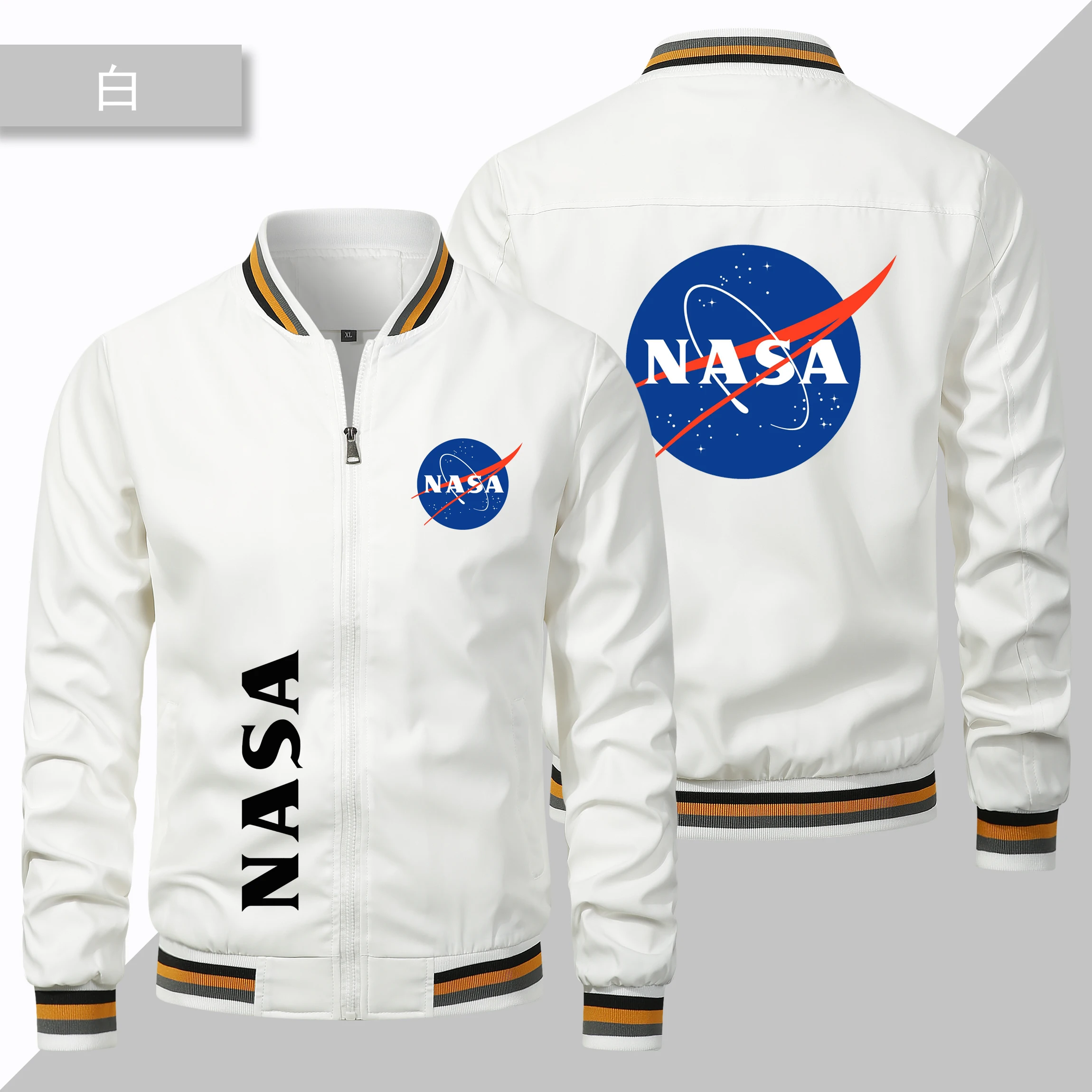 Spring and Autumn High-end Car Logo, NASA Printed Men\'s Jacket, Fashionable Baseball Jacket, Men\'s Casual Outdoor Clothing