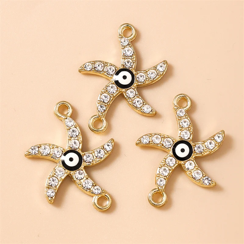 Leslie 10 Stück 21x28mm Strass-Kristall Glücksbringer Anhänger in Form von bösen Augen und Seesternen für die Herstellung von Ohrringen, Halsketten, Armbändern und DIY-Schmuck. – Detail 7
