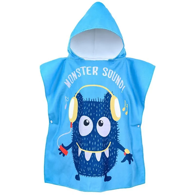 Baby Shower Towel Cute Cartoon Monsters Boy Baby Bathrobe Hooded Beach Towel Soft Microfiber For Kids Bath Toddlers Pool Poncho