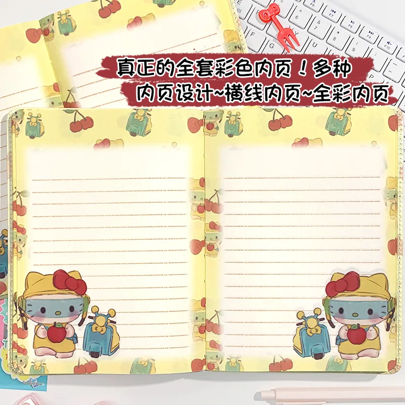 New Sanrio Hello Kitty A5 Leather Cover Notebook Cartoon Cute Full-Color Inner Page Horizontal Line Student Diary Gift