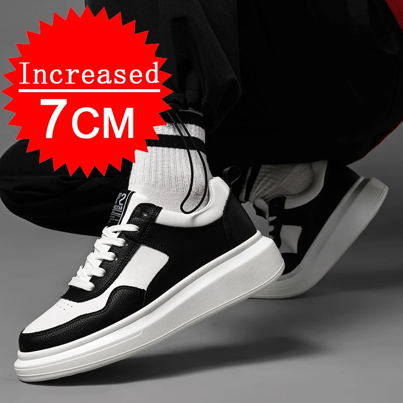 7CM Genuine Leather Heightening Shoes Breathable Mesh For Summer Casual Fashion Sport Platform Shoes Increase Height Shoes 38-45