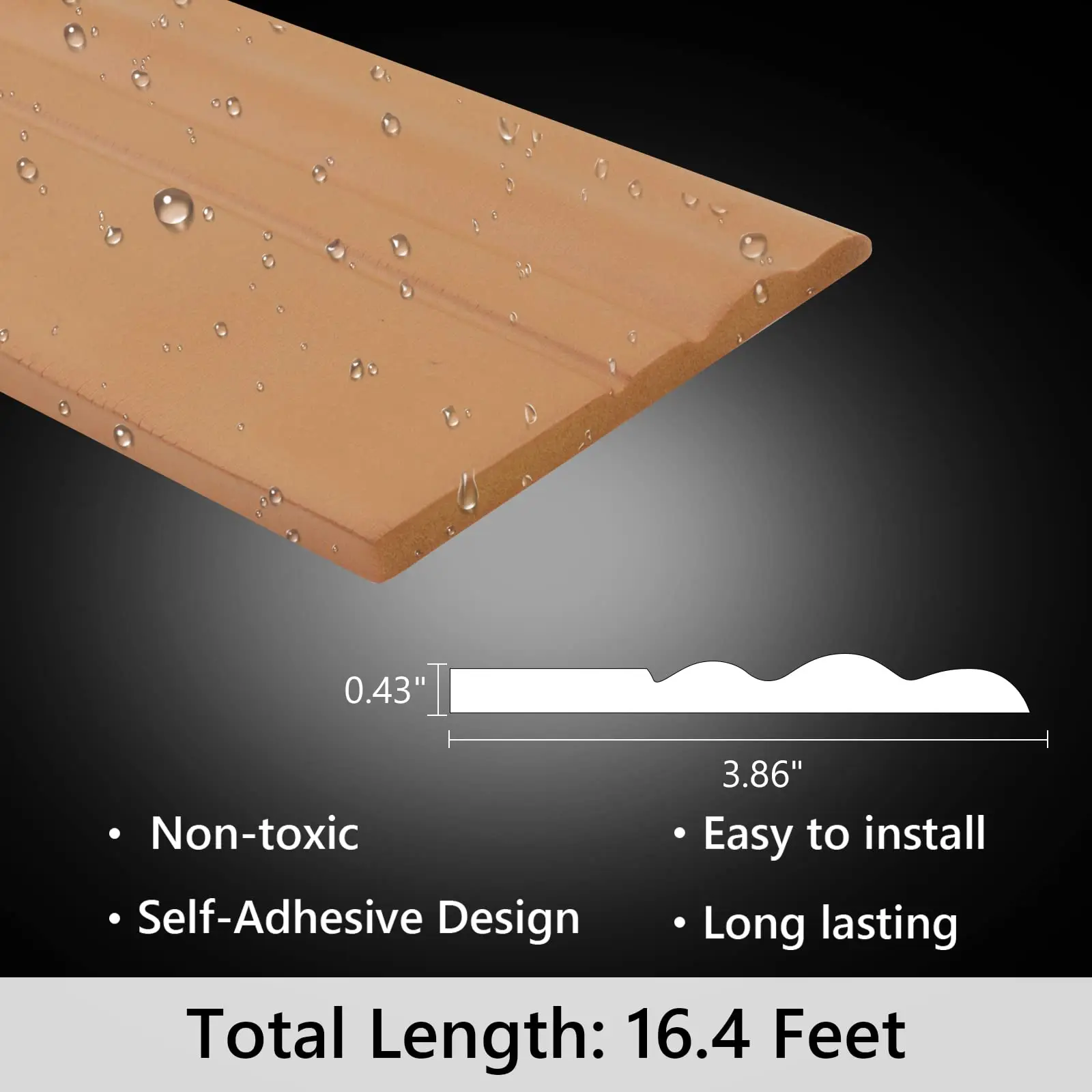 Flexible Wall Baseboard Molding Trim, Peel and Stick Wall Base Moulding Trim, 4 Inch(W) x 16.4 Feet(L)  Vinyl Wall Baseboards