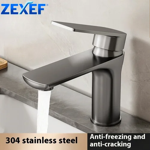 Imagen 1 del producto ZEXEF-grifo para lavabo de baño con fregadero de acero inoxidable gris, pistola de agua fría y caliente, mezclador de gabinete de bidé de cocina para el hogar