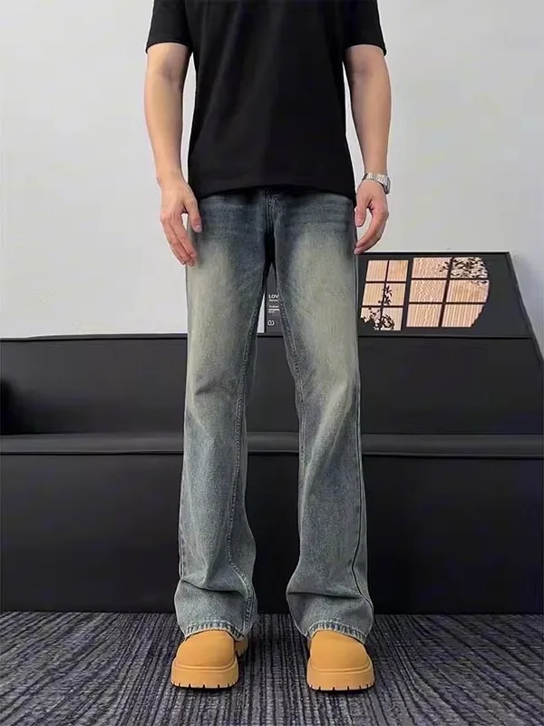 

Retro Blue Denim Jeans Men's Loose Straight Leg Pants Fall Season American Vibe High Waist Micro Flared Slimming Loose Fit