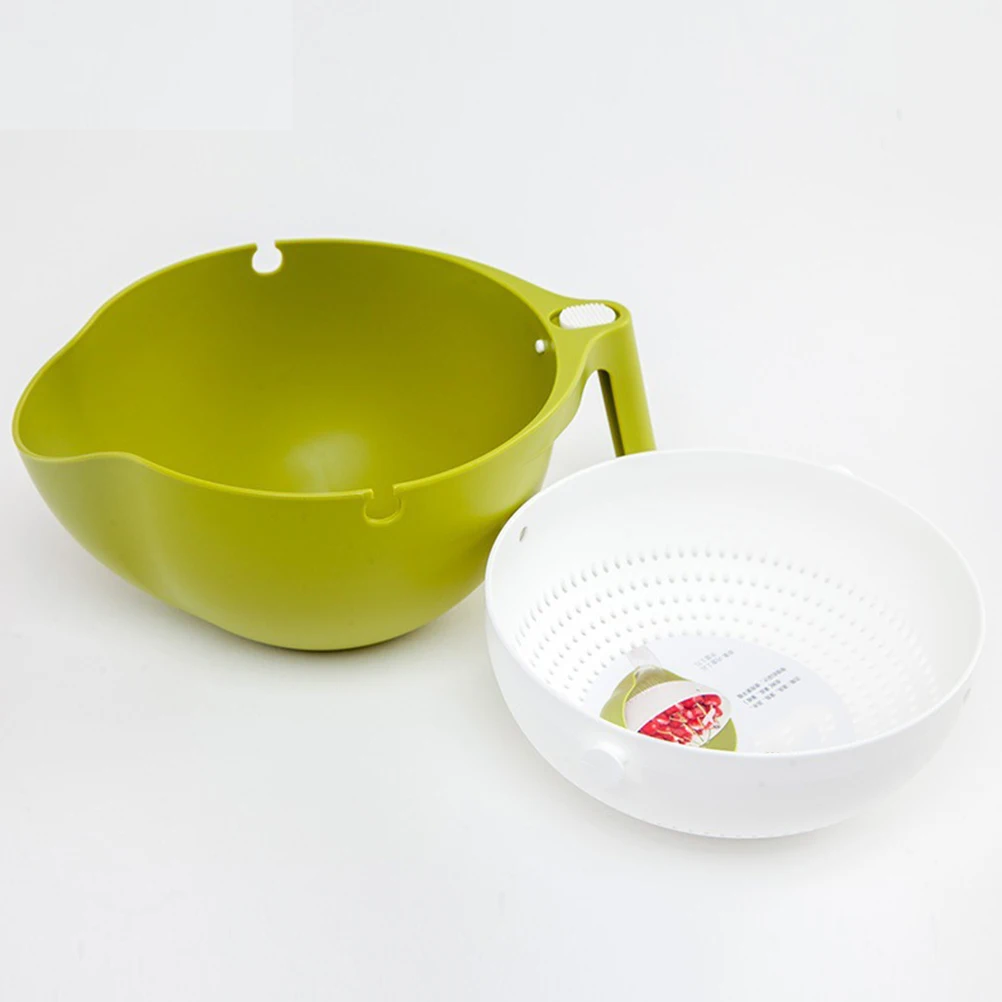 

Portable Double Layers Washing Basket Fruit Vegetable Drain Colander Storage Rack Mesh Hole Design Detachable Inner Outer Layer