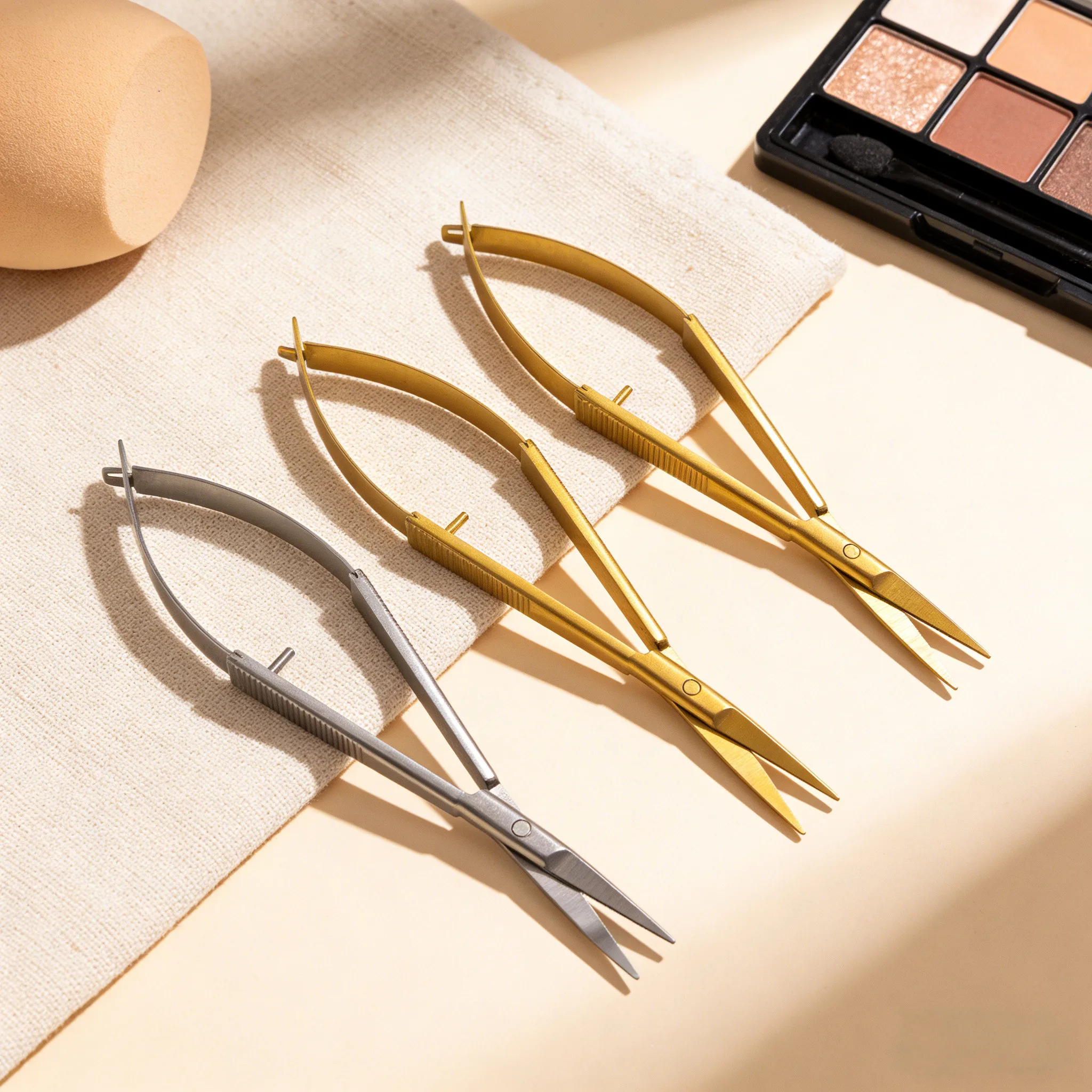 12cm Stainless Steel Spring Action Eyebrow Scissors Precision Facial Hair Trimmer Nipper Ergonomic Makeup Grooming Beauty Tools