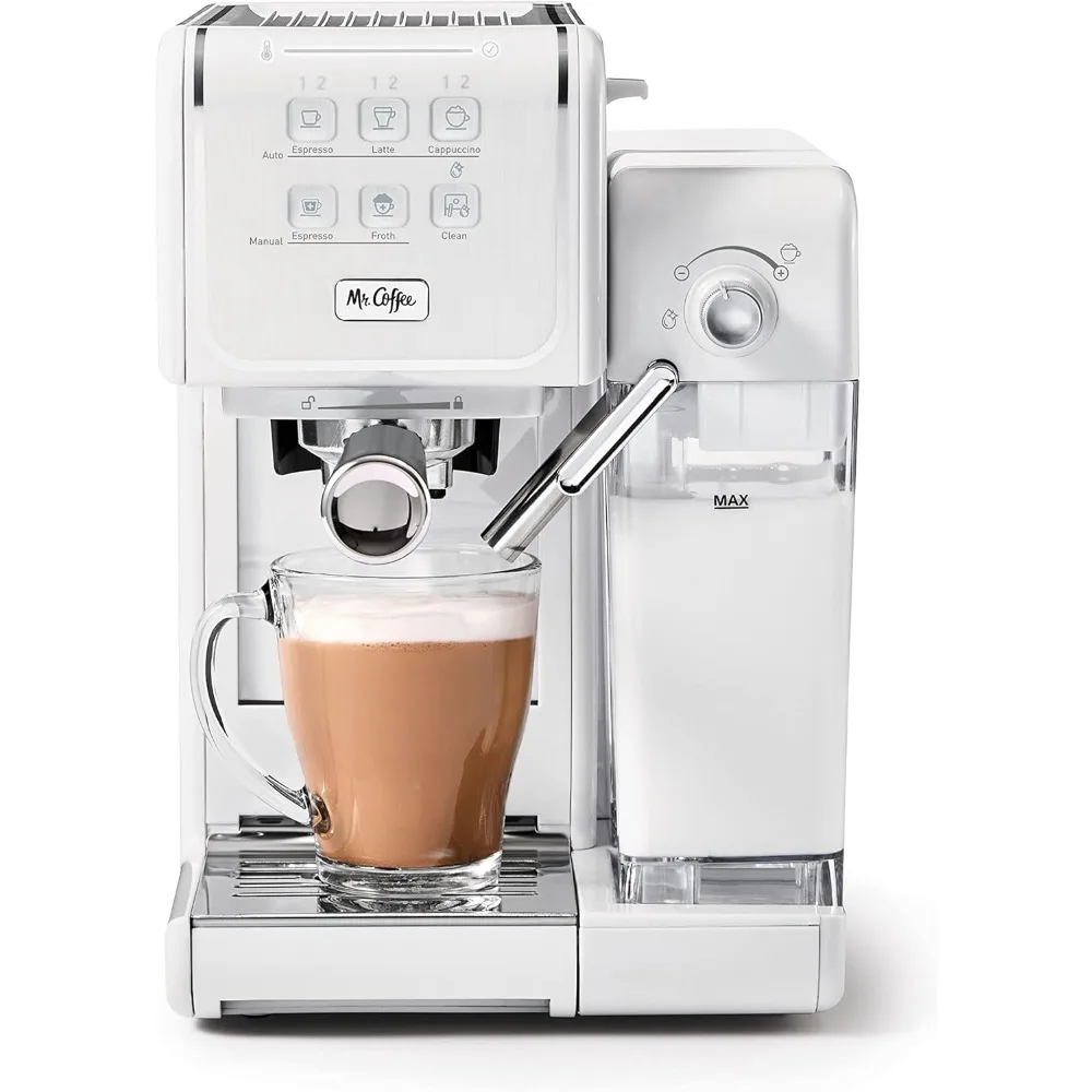 1040 Watts One-Touch CoffeeHouse - Espresso, Cappuccino, and Latte Maker,With a Milk Frother，Pod compatibility - White