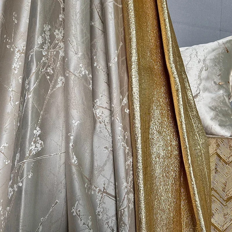 New Gold Champagne Jacquard Patchwork Blackout Curtains For Living Room Bedroom Floor Windows Custom-made Products Villa