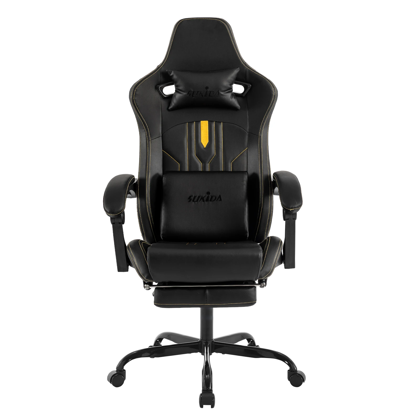 SUKIDA Ergonomischer Gaming-Stuhl mit Fußstütze Computer-Bürostuhl Lendenwirbelstütze für Komfortables Sitzgefühl