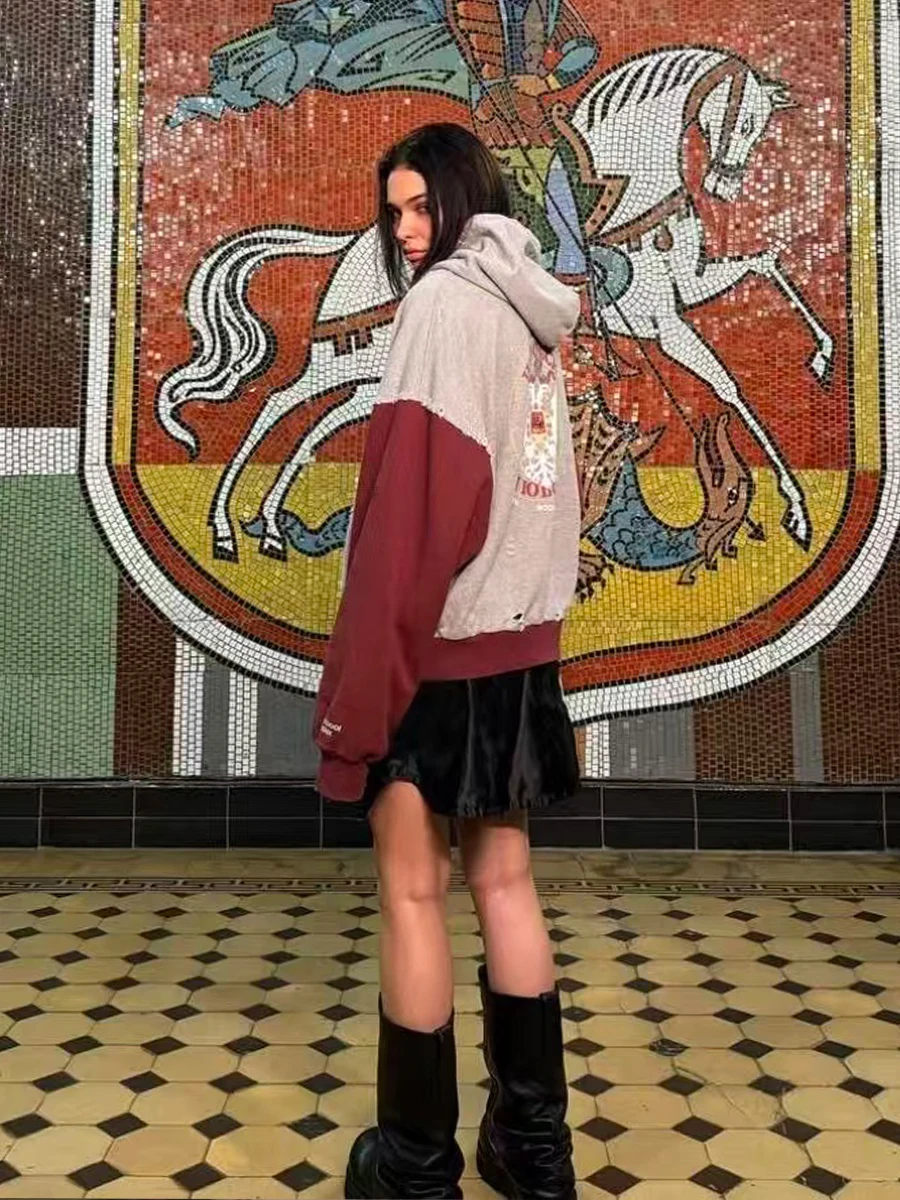 

American Sle Casual Hoodie Zipper Worn out Sweatirt Jaet Loose Fit Long Sve Youth ular Winter Cotton Polyester