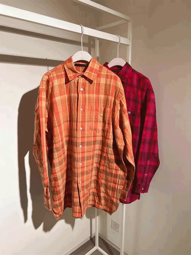 

Loose Long Sve Plaid irt Women's Spring Summer New Sle Couple Design Sense Top Princ eenn Brand Tee-acetate Fiber