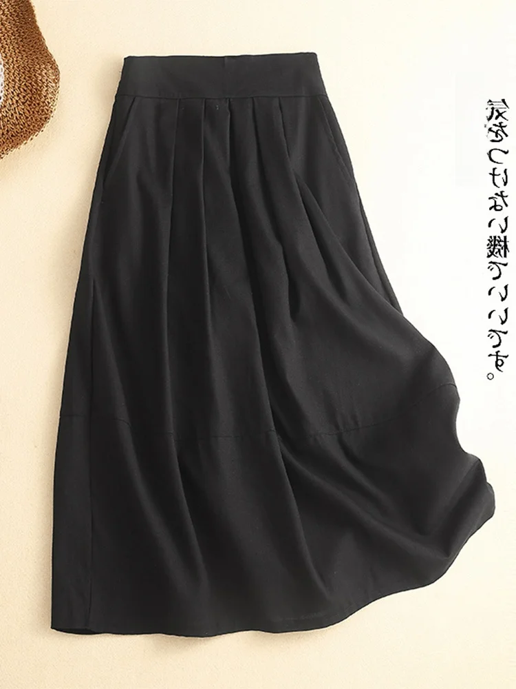 الرجعية عارضة الكتان f تنورة عالية الخصر ألف خط ميدي تنورة خمر Sle عالية الخصر تصميم للنساء موسم الصيف لون نقي #5