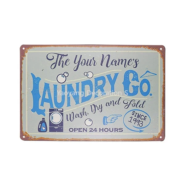 

Laundry Co. Wash Dry and Fold Open 24 Hours Vintage Farmhouse Metal Sign Laundry Room Decor Metal Poster