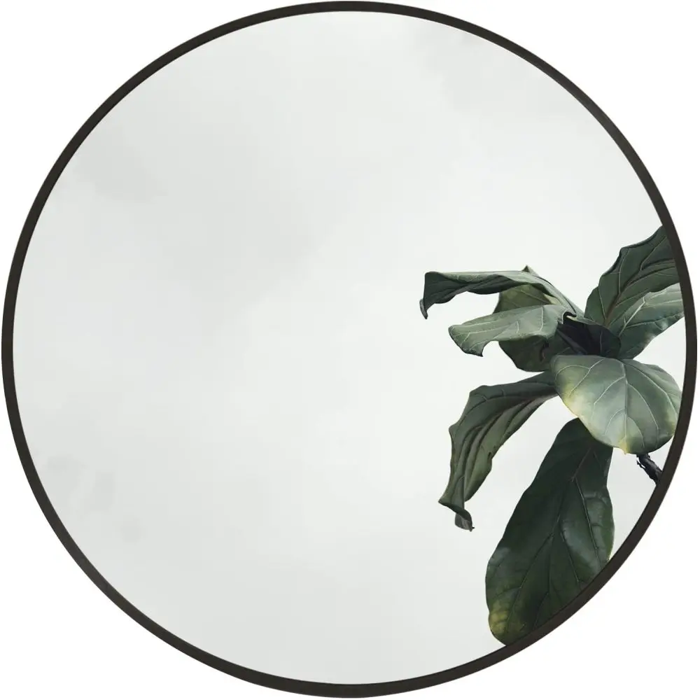 

Modern Black Metal Frame Round Bathroom Mirror 16 Inch Wall Mounted Circle Vanity Mirror for Home Living Room Decor