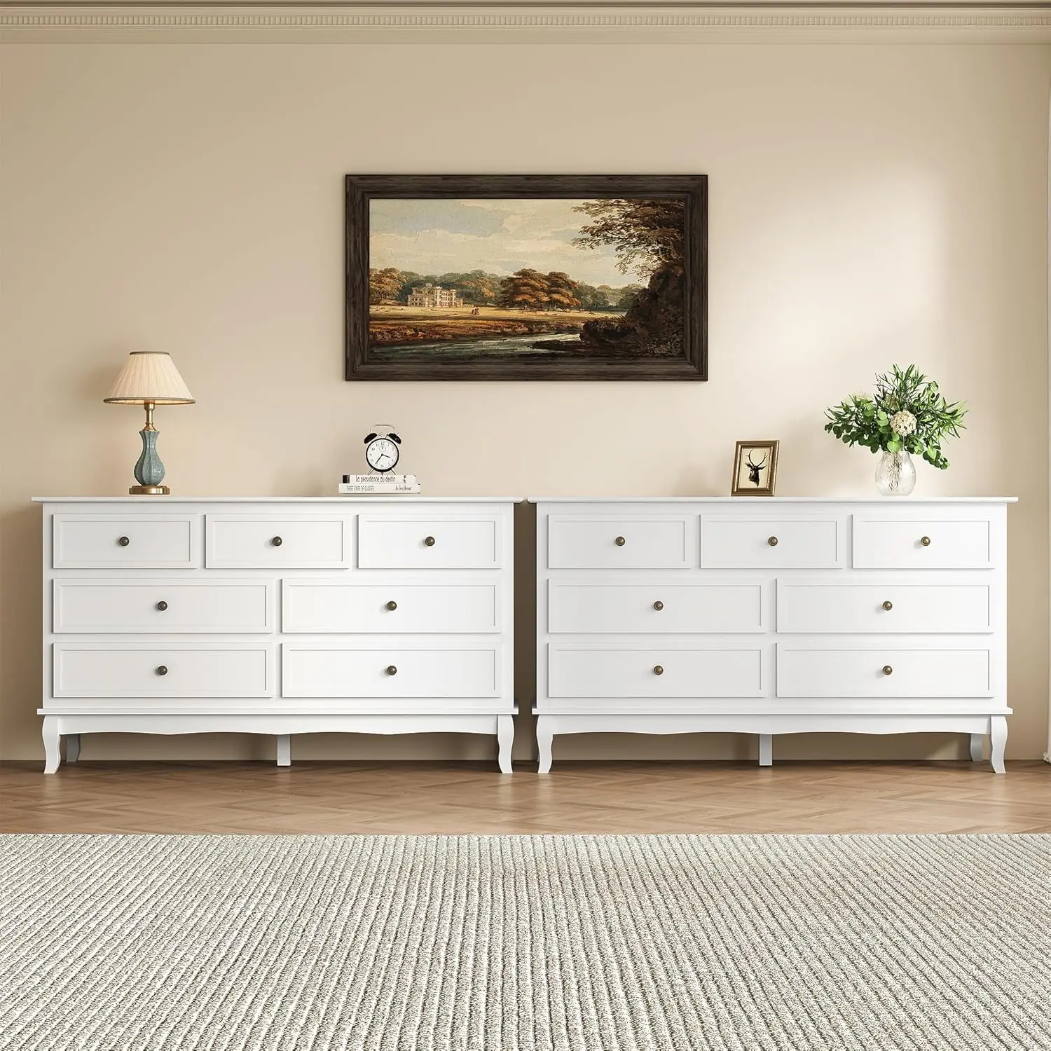 

RoyalCraft Sideboard Buffet Cabinet with Storage, Set of 2, Modern Buffet 7 Drawers with Distinctive Wooden Legs & White Painted