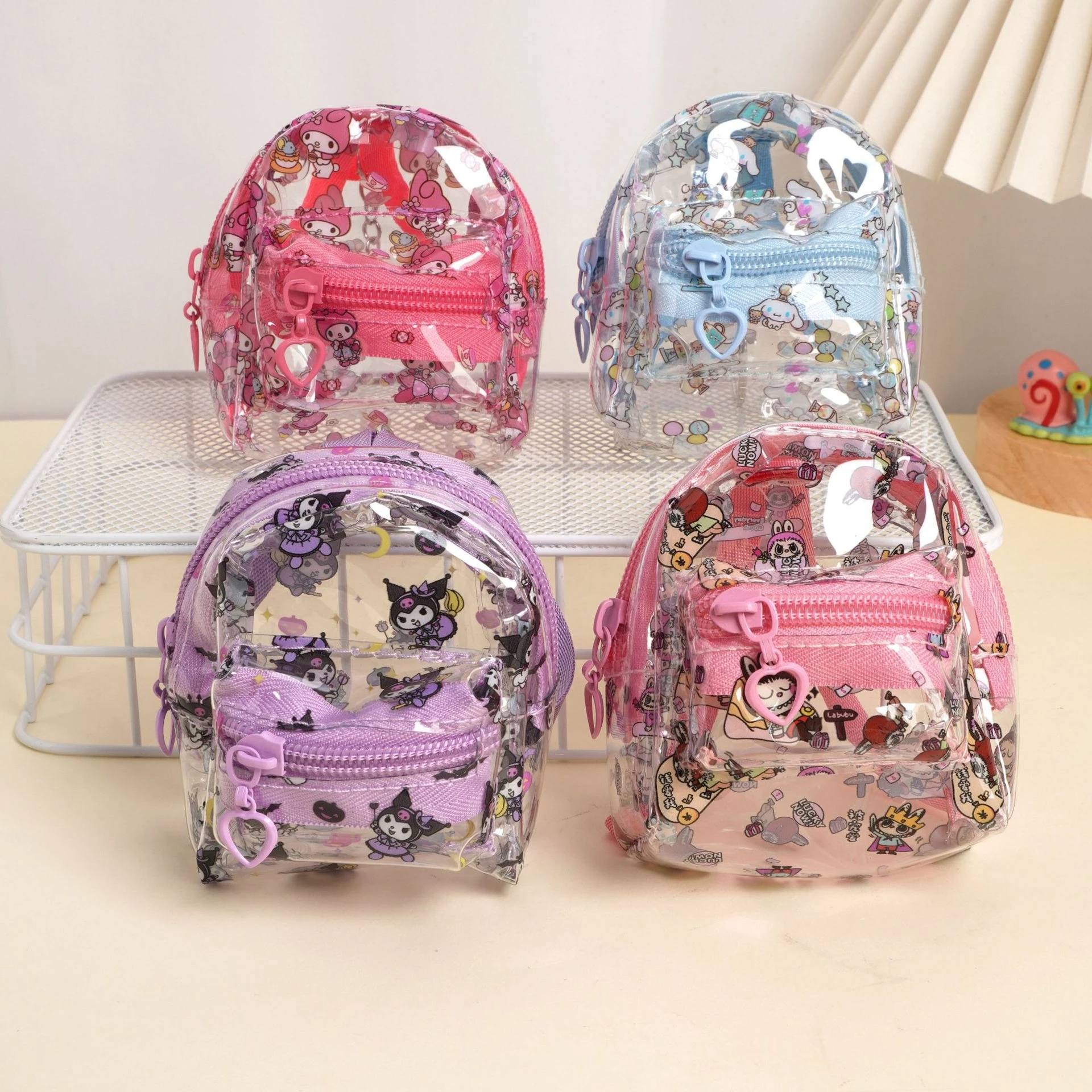 Bolso de dibujos animados coreanos de Sanrio, lindo y portátil, estilo mini mochila, monedero, llavero, bolsa para auriculares