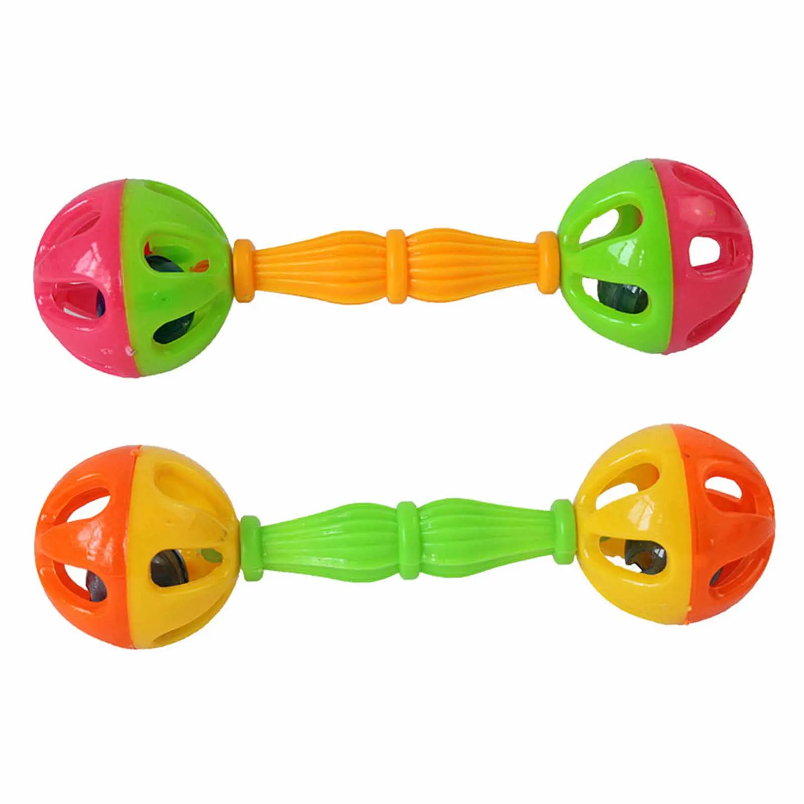 لعبة خشخيشة بلاستيكية للأطفال 2 في 1 شاكر جرس مزدوج الرأس لحديثي الولادة 0-6 أشهر التعلم المبكر التنمية الحسية آمنة ومتينة #2