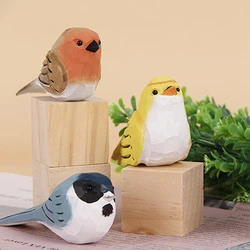 Wooden Nordic Style Little Fat Bird Handmade Robin Mountain Blue Robin Painting Wood Carving Animals Crafts Children Gifts