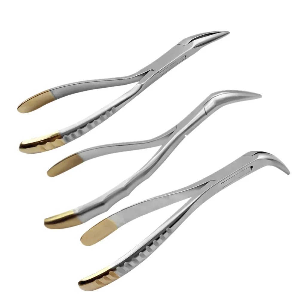 3PC Dental Residual Root Tweezers Tooth Extraction Forceps Curved Maxillary Mandibular Teeth Universal Pliers Dentist Instrument