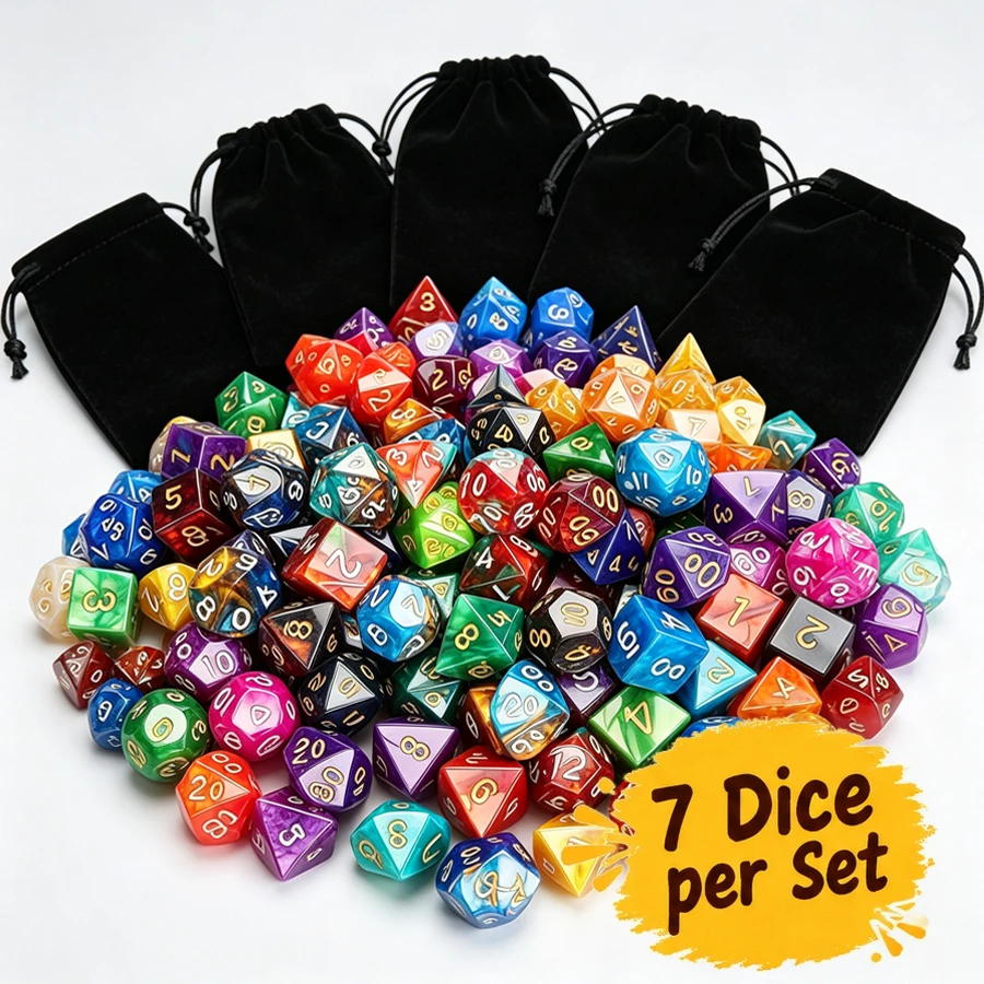 2/4/6/10Sets Polyhedral Number Dice Kit, with Drawstring Bag, Game Accessories for Multi‑player Tabletop Role‑play Activity XJM