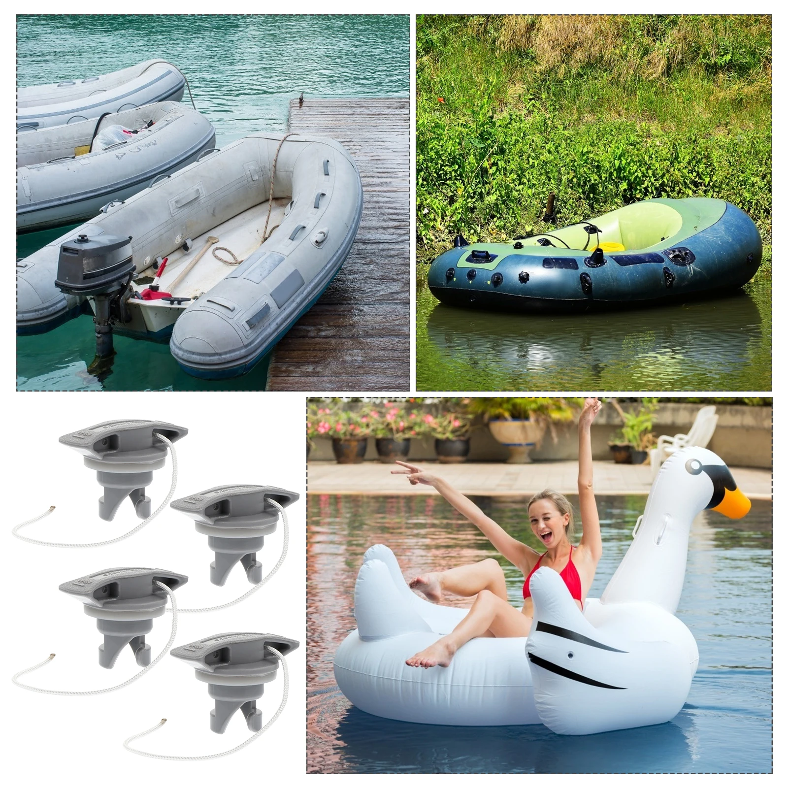 

4Pcs Inflatable Dinghy Valve Cap Durable Paddle Board Air Valve Plug Easy Installation Portable Adapter Cover