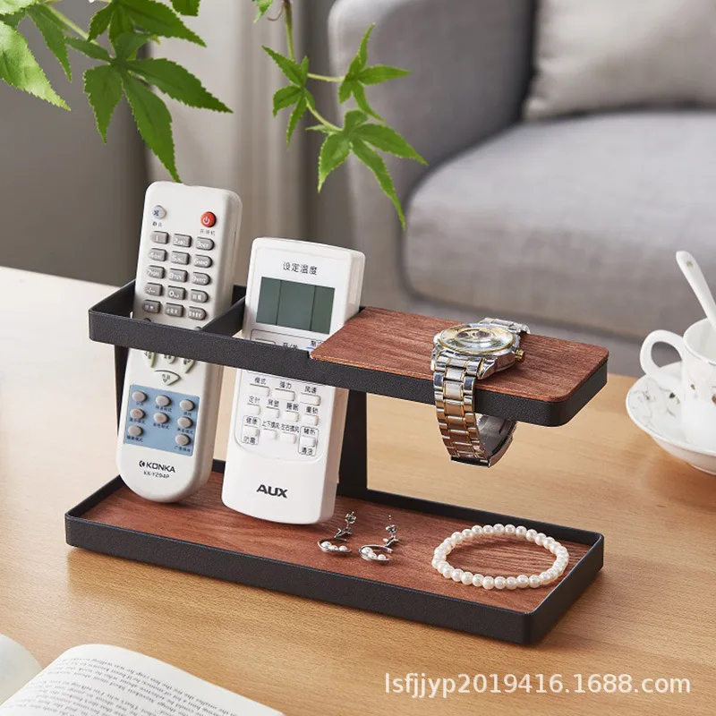 

Iron Wood Bedside Table Storage Rack Watch Glasses Holder Phone Stand Key Hanger Desktop Organizer Storage Tray