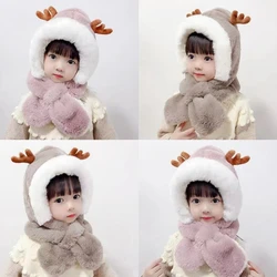 Autumn and Winter Children's Hat Cute Hat and Scarf All In One Hat Boys and Girls Deer Hats Plush Windproof Ear Protection Cap