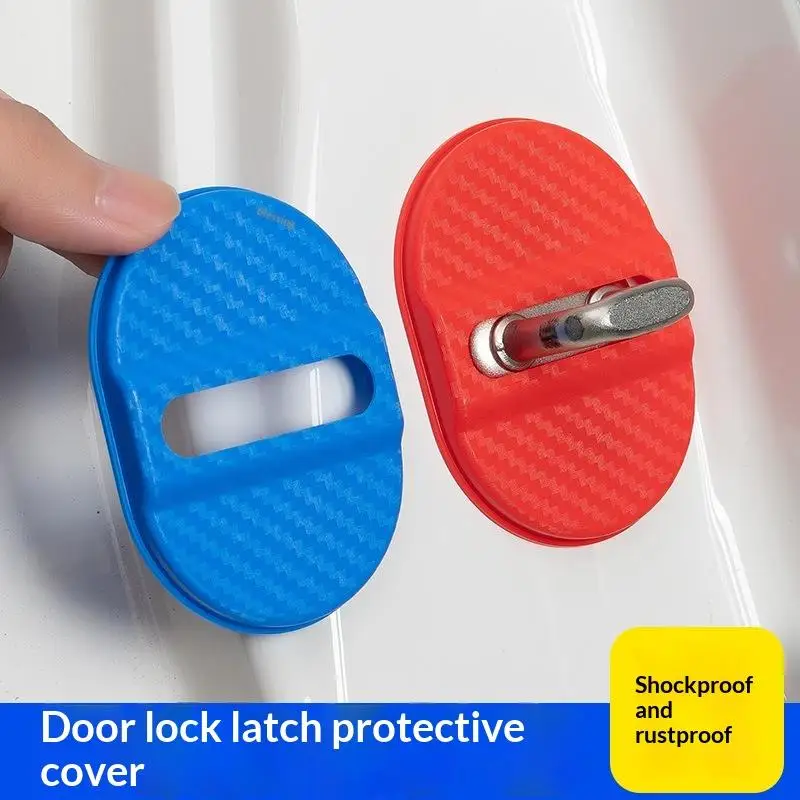 Carbon Fiber Material 4Pcs Door Lock Covers Universal Fit for Cars Shock-Absorbing Noise Reduction