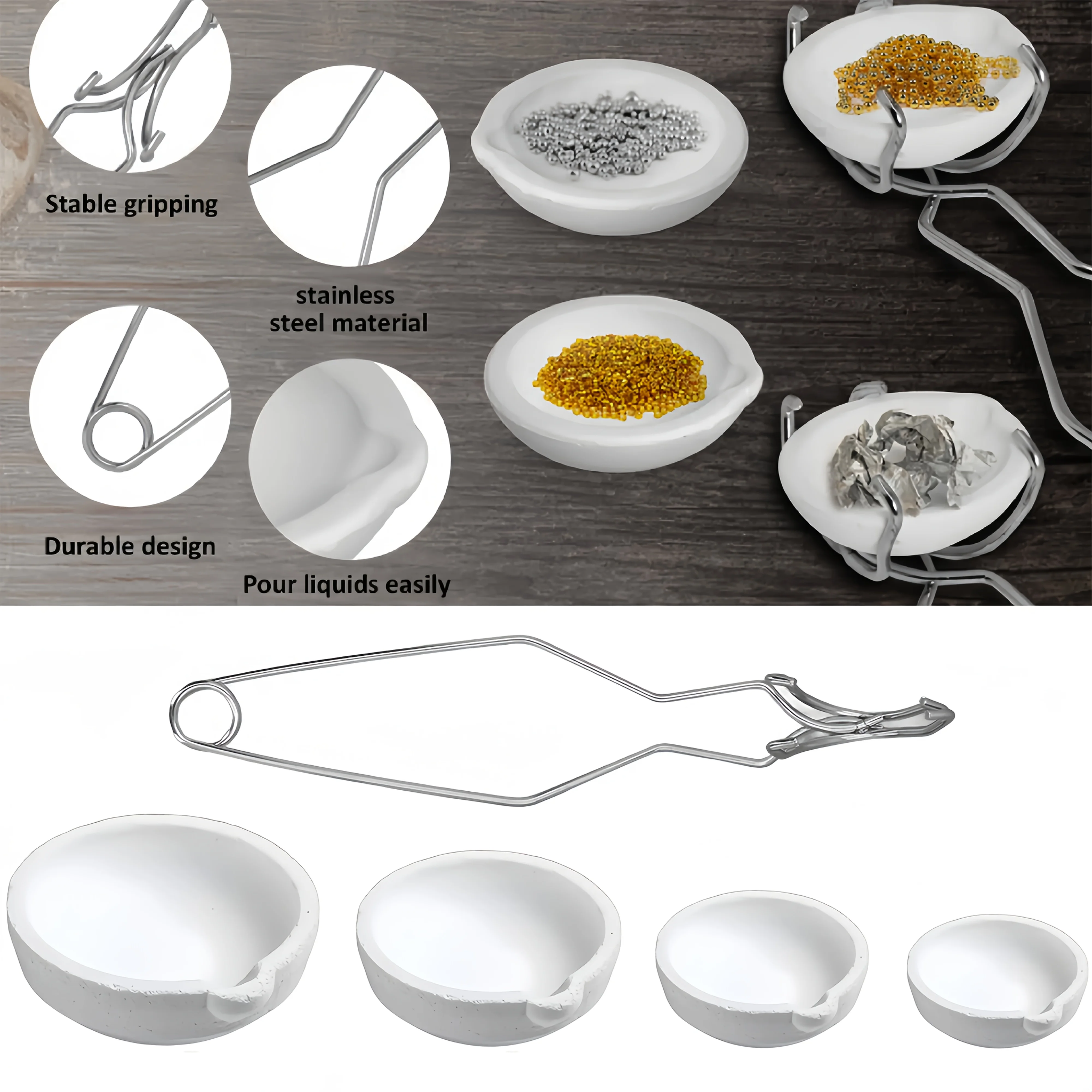 4-Piece/7-Piece Metal Melting and Casting Set, Includes 1 Honeycomb Heat-Insulating Welding Plate, a 6-Hole Mold, a Stainless Steel Quartz Bowl Clamp, 4 Quartz Bowls of Different Sizes, Mold Set, Jewelry, Metal DIY Kit, Ingot Welding Torch Set, Professional Casting, Metal Processing Supplies