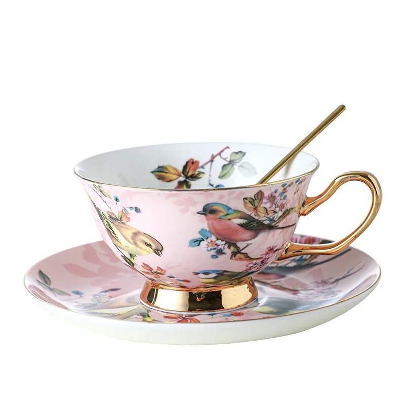 

DSA flower and bird ceramic bone china coffee cup and saucer set retro afternoon tea set tea cup gift box set