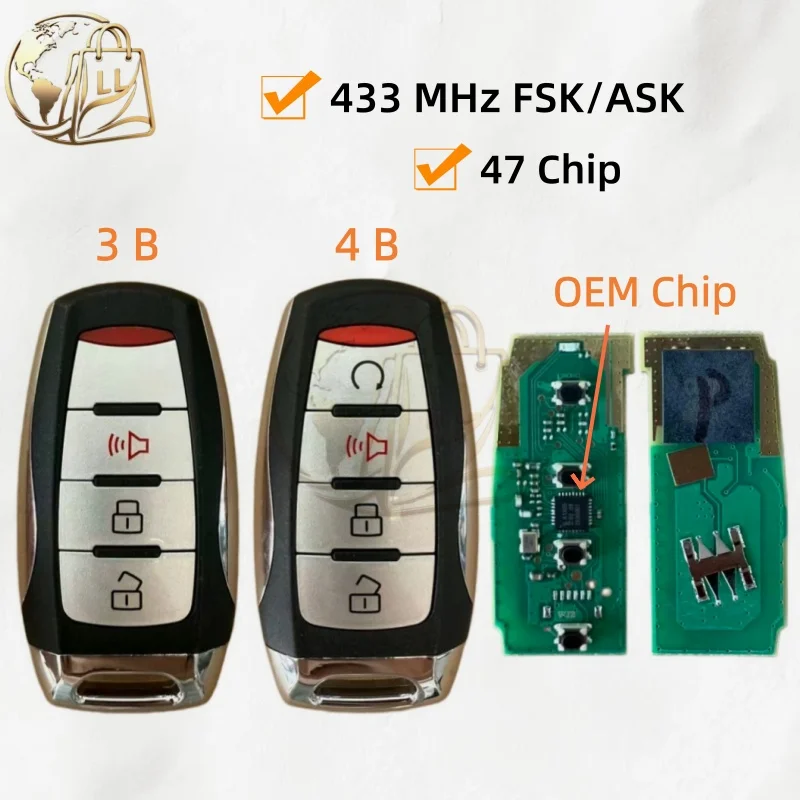 Smart Remote Car Key Fob For Great Wall POER GWM Pao Poer Utility Haval UTE Cannon-X Pickup 47 Chip Keyless 3/4 Buttons 433 Mhz