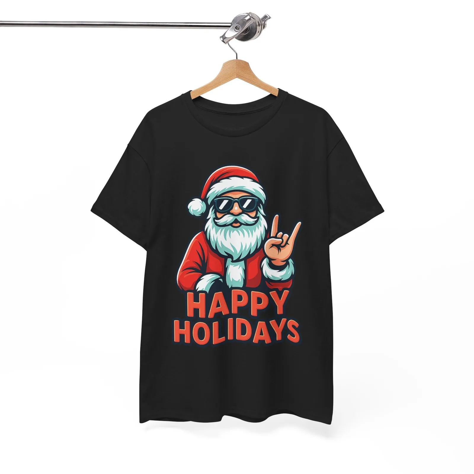 

Happy Holidays Santa Claus Rock T Shirt Funny Christmas