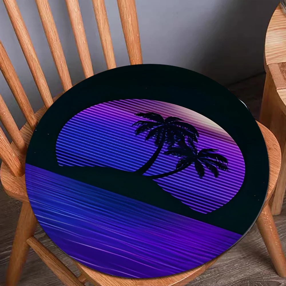 Neon Retrowave Synthwave Creative Dining Chair Cushion Circular Decoration Seat For Office Desk Cushions Home Decor