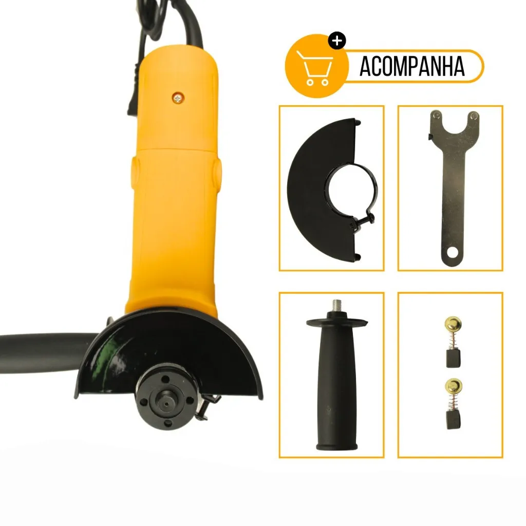 Amoladora Profesional de 900W, Disco de Corte y Lijado, para Metal, Madera y Construcción Civil, Alta Durabilidad