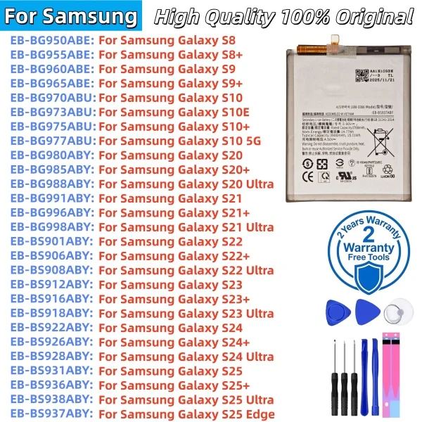 Replacement Battery For Samsung Galaxy S8 S9 S10 S20 S21 S22 S23 S24 S25 + Plus Ultra Edge Mobile Phone Spare Parts