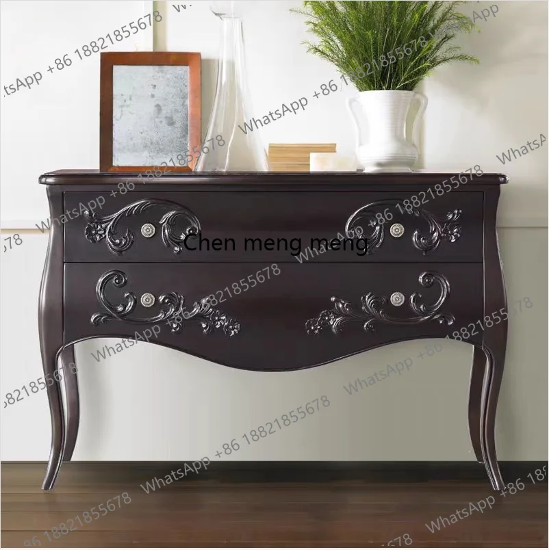 

American retro entrance cabinet European carved foyer aisle solid wood decorative cabinet bedroom storage chest cabinet