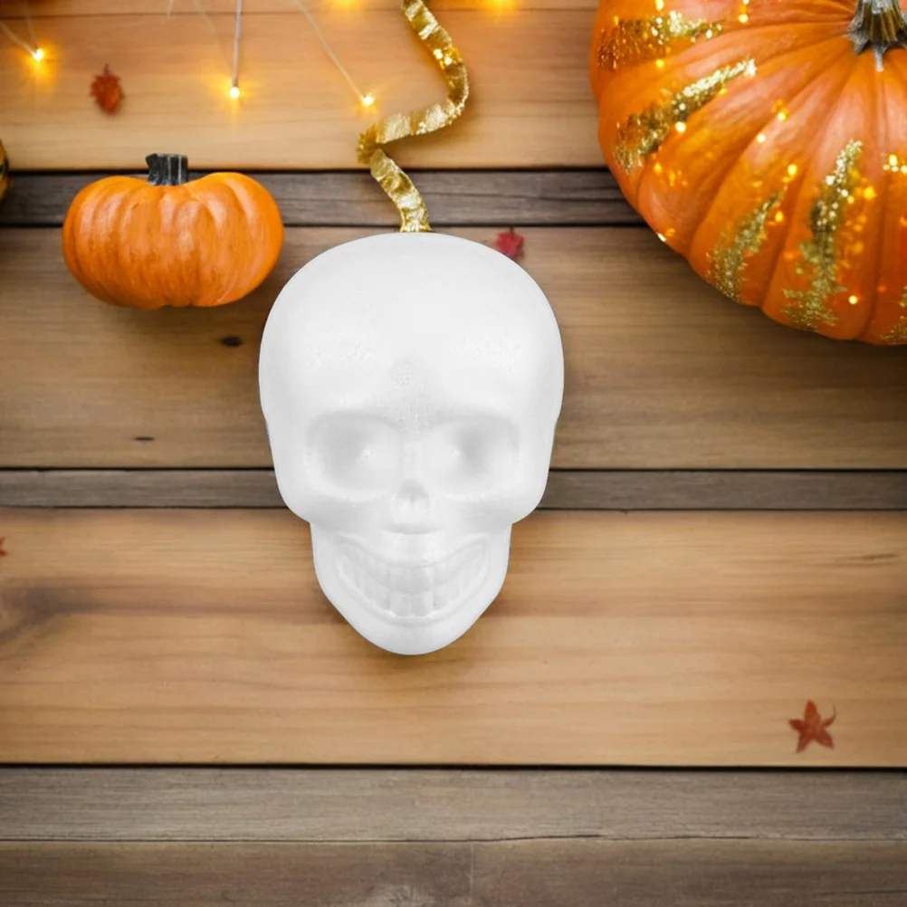 

6pcs Foam Skull Heads White Unpainted Diy Craft Kits For Halloween Party Decorations Hanging Skull Ornaments Spooky Home Decor