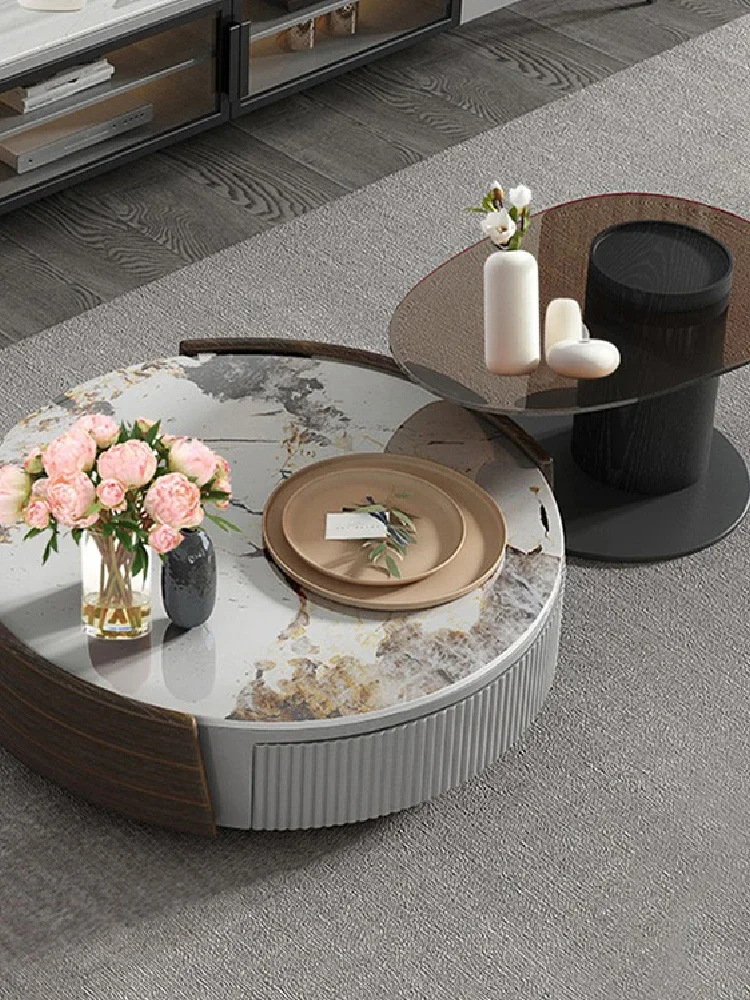 

modern coffee table TV cabinet combination Italian minimalist rock plate round coffee table