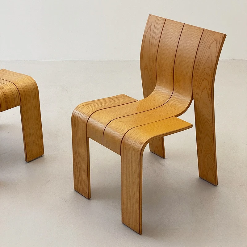 

Curved chair simple special-shaped stacked medieval solid wood dining