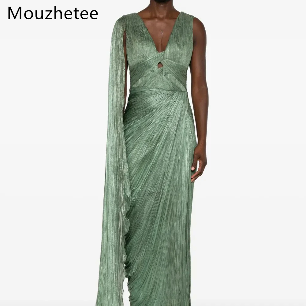 

Mouzhetee A-Line V-Neck Sleeveless Shiny Dresses Formal Party Gowns for Women Elegant Pleat Prom Gown Customized 2026