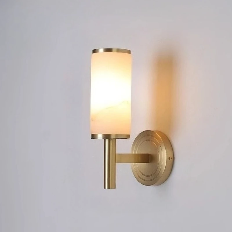 Post-modern Nordic Simple Marble Wall Lamp Living Room Background Wall Bedroom Bedside Column Study All Copper Decorative Lamps