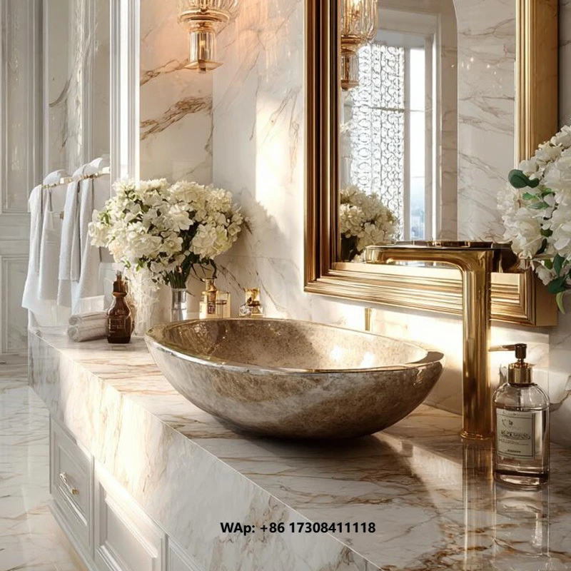 American Design Natural Marble Bathroom Sink Wash Basin Villa Hotel Decoration Counter