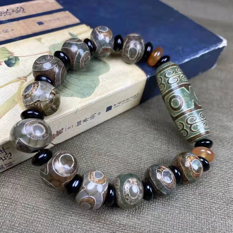 Tibetan Green Agate Beads Bracelets for Men and Women Ethnic Retro Bracelet