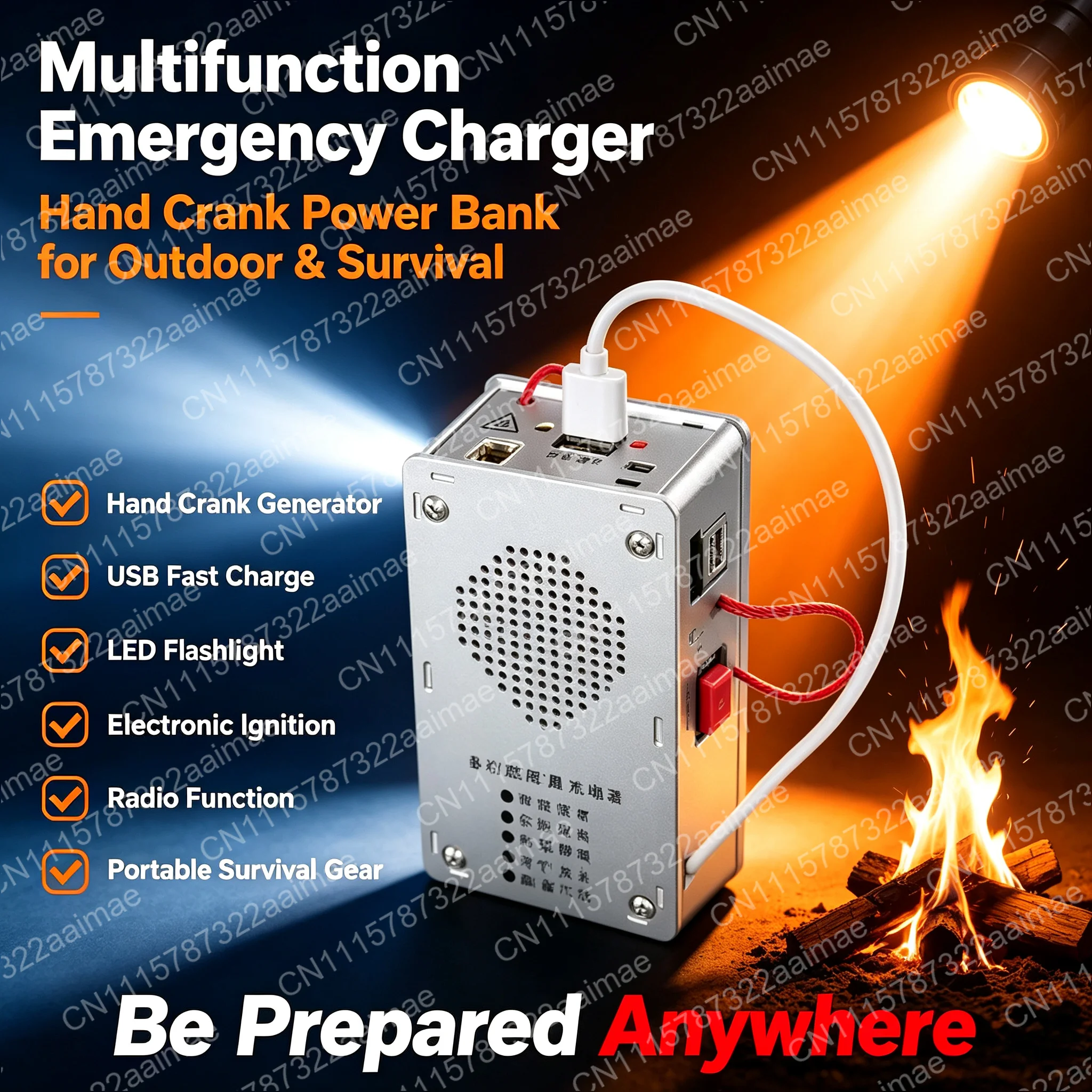 Hand Crank Emergency Radio Flashlight USB Charger Portable Generator for Camping Survival Kit Multifunctional