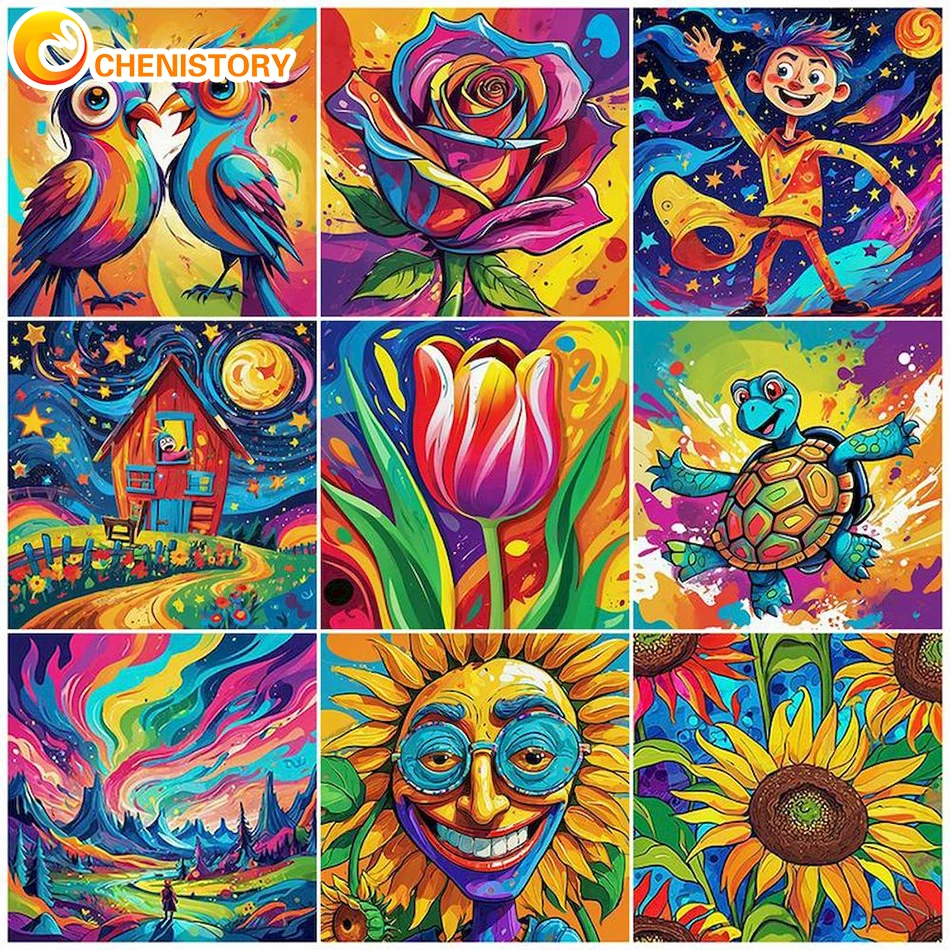 

CHENISTORY 20x20cm Frame Painting By Numbers Flower Kits For Adults Handpainted Animals DIY Coloring By Number Home Decoration