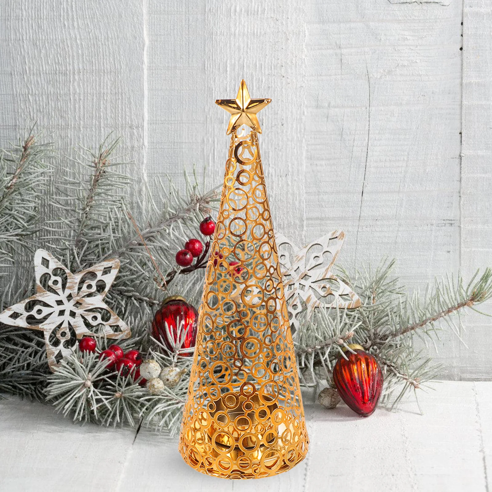 

Metal Christmas Tree Holder Retro Pillar Stand Xmas Fireplace Mantle Dining Table Centerpiece Tree Candlesticks