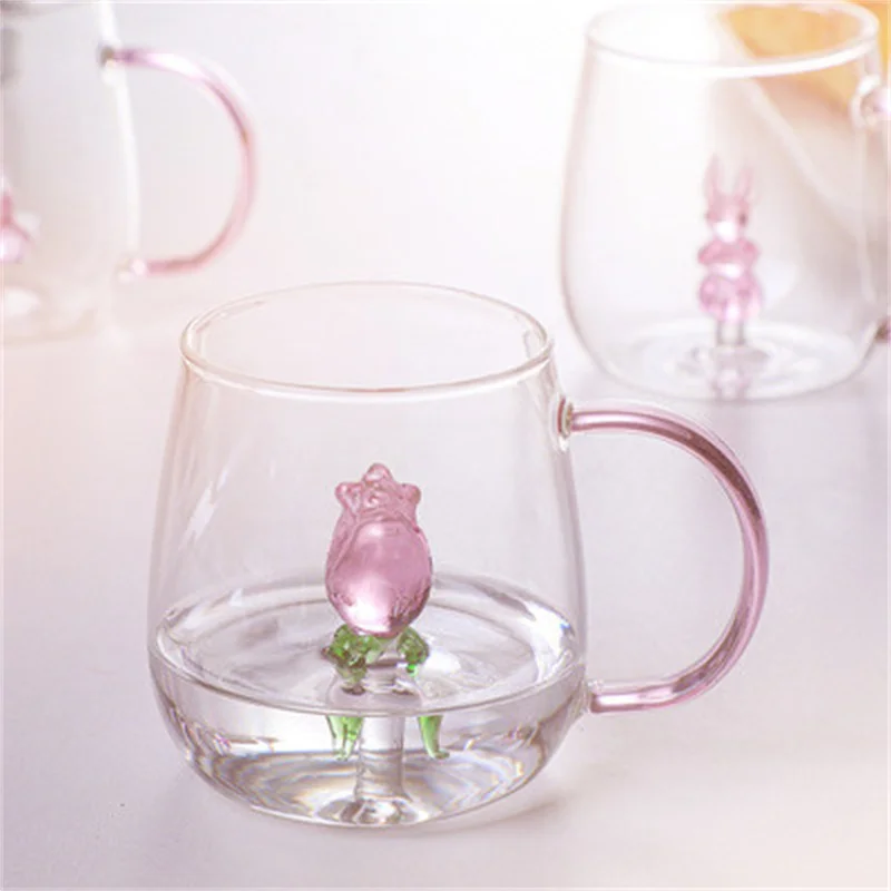 

400ml Cartoon Animal Shape Glass Home Cute High Borosilicate Glass Single Layer Cup Living Room with Guests Juice Cold Drink Cup