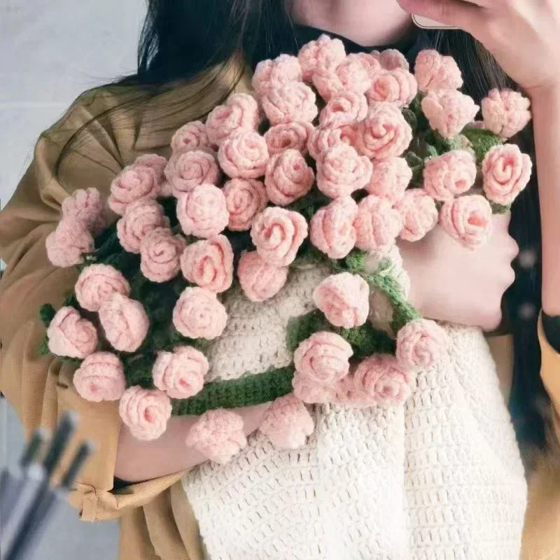 

(finished Products) Woven Handmade Flower Bouquet Blanket, Rose Bouquet Blanket, Soft Three-dimensional Flower Hugging Blanket