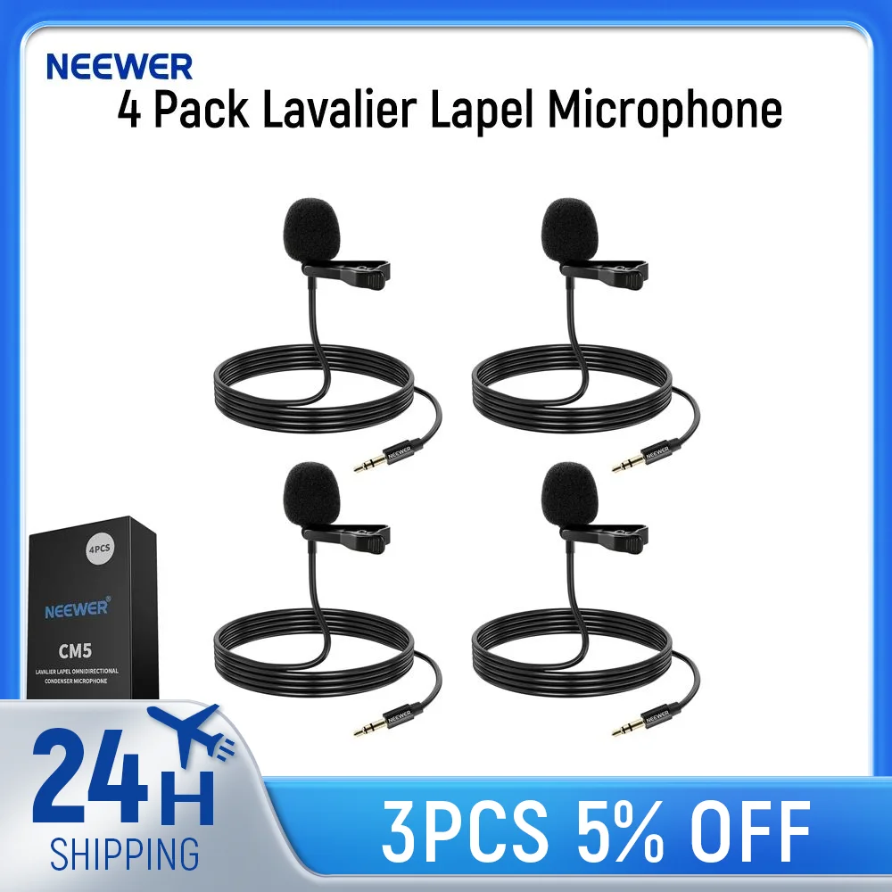 

Neewer 4 Pack Lavalier Lapel Microphone Compatible with Rode Wireless GO II Wireless Pro DJI Wireless Mic Wired Clip On Lav Mic